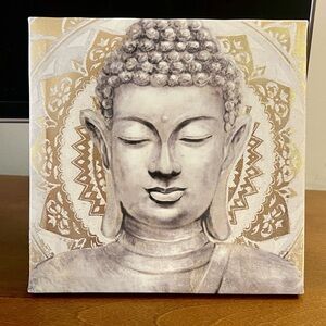 Buddha Canvas Wall Art in Gray and Gold